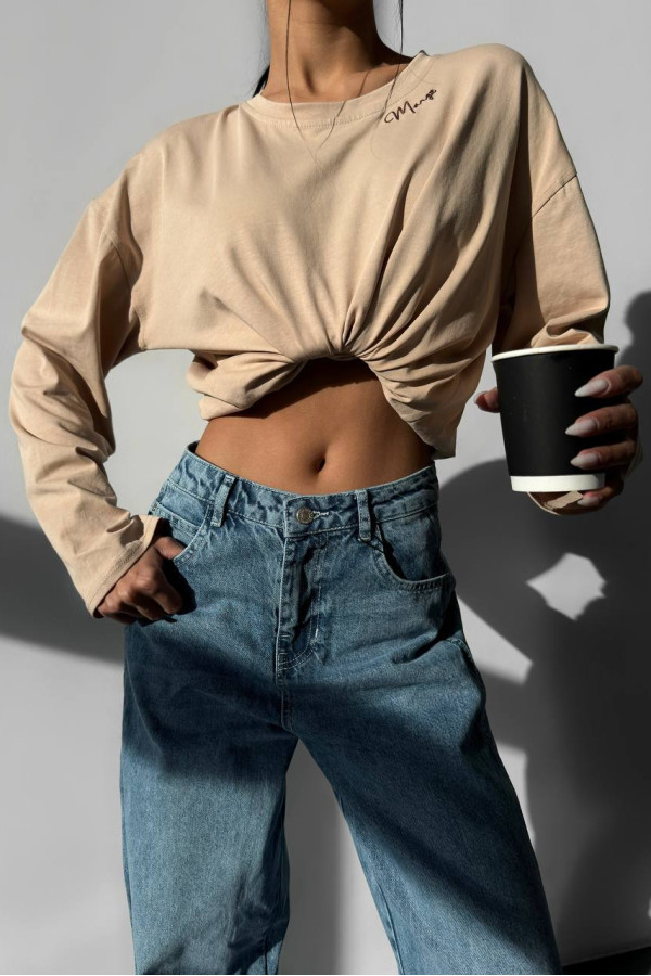 Лонгслів unisex з вишивкою бежевий 